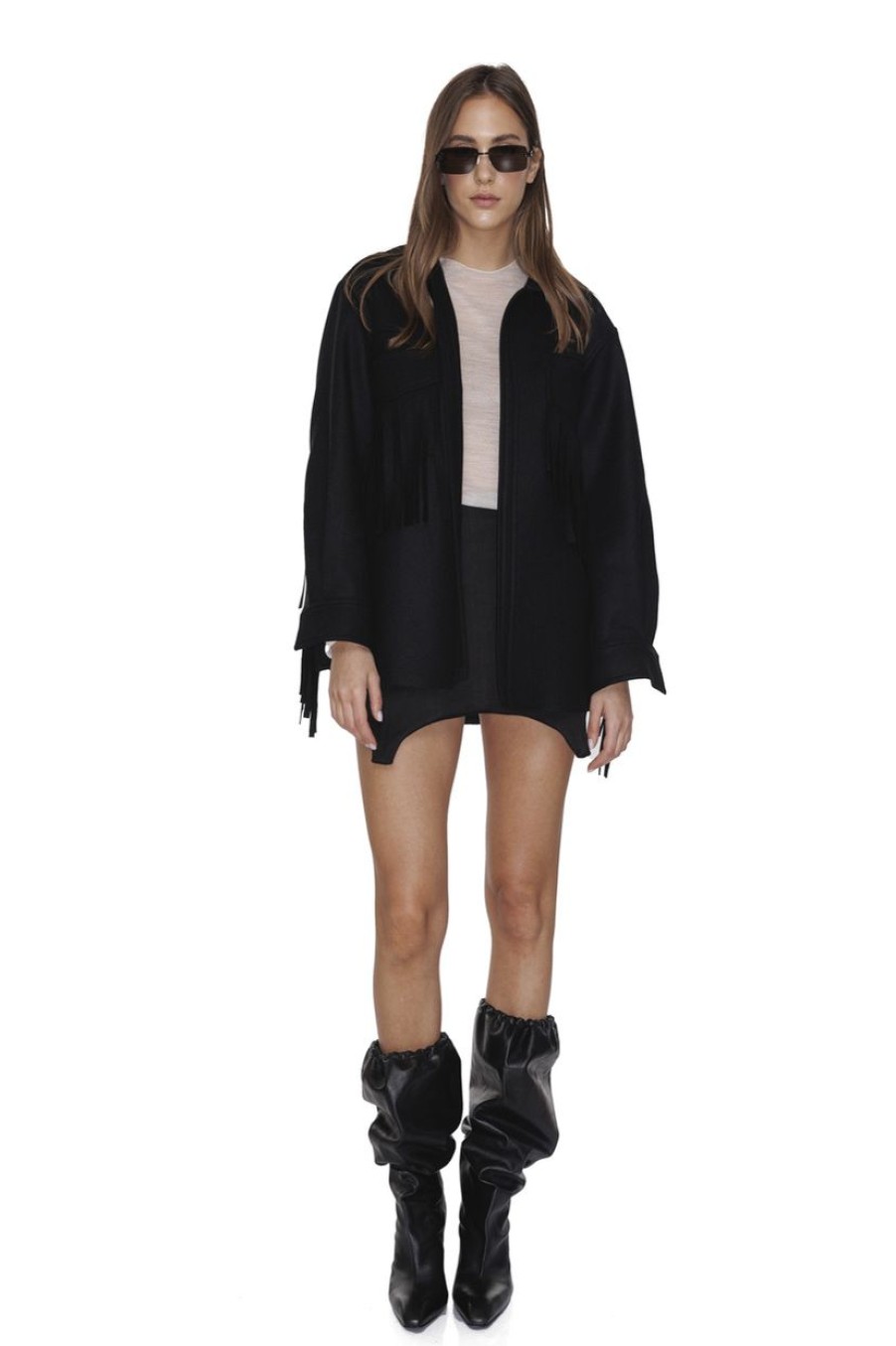 Clothing PNK Blazers | Wool Fringed Black Jacket