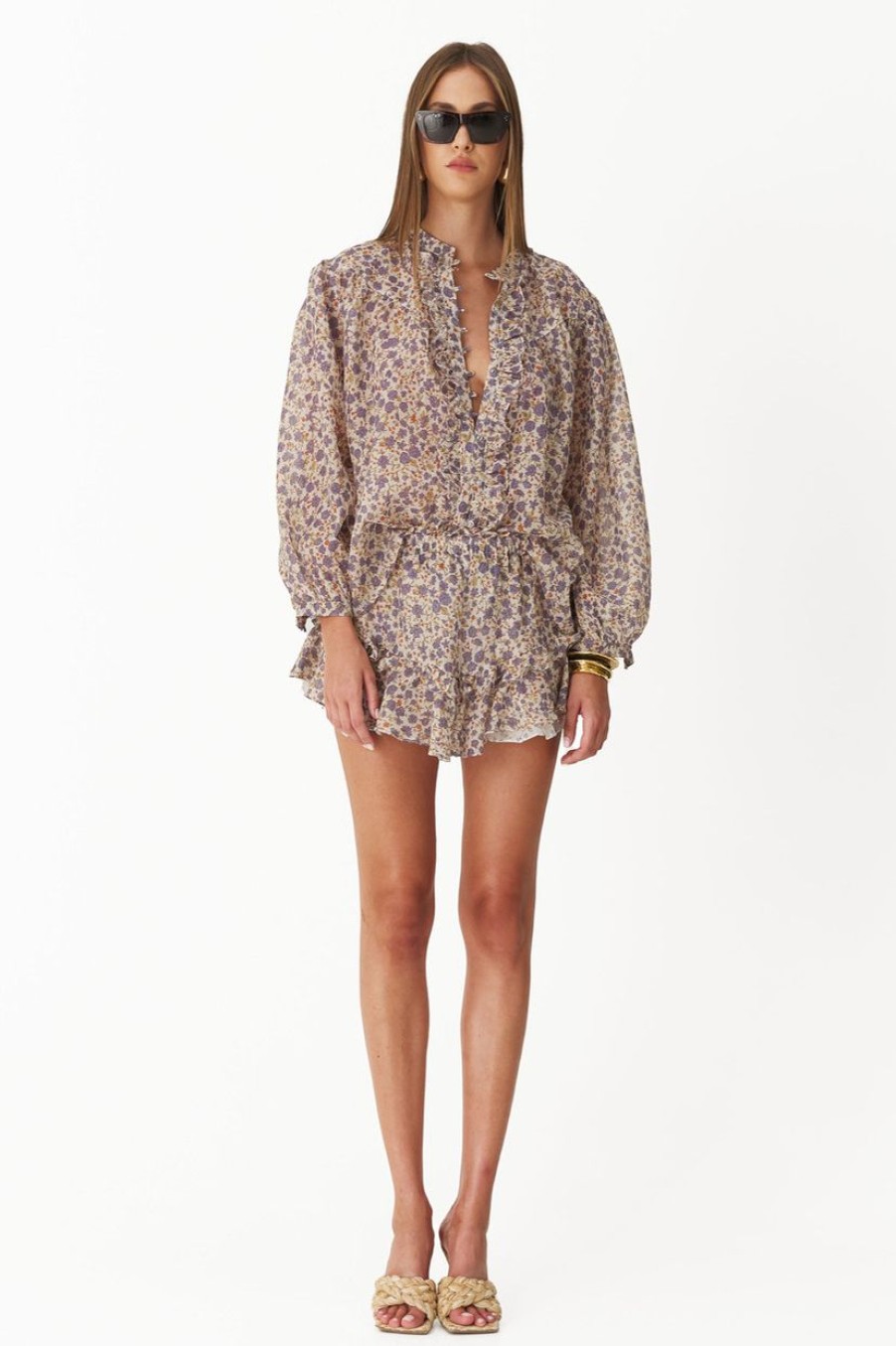 Clothing PNK Coats | Purple Printed Cotton-Silk Shorts